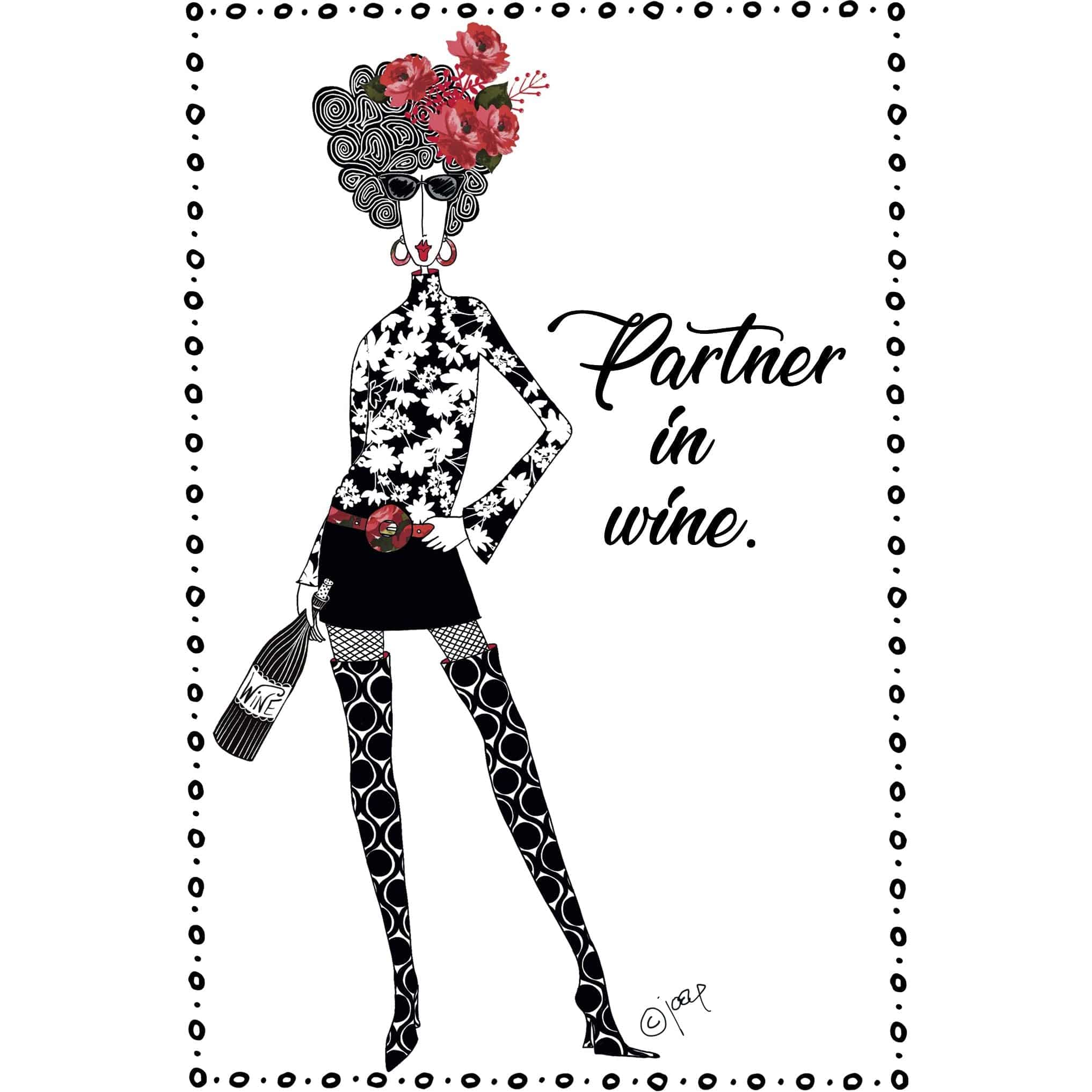 Partner In Wine birthday card by Pictura featuring a colorful illustration of two women clinking wine glasses for celebration.